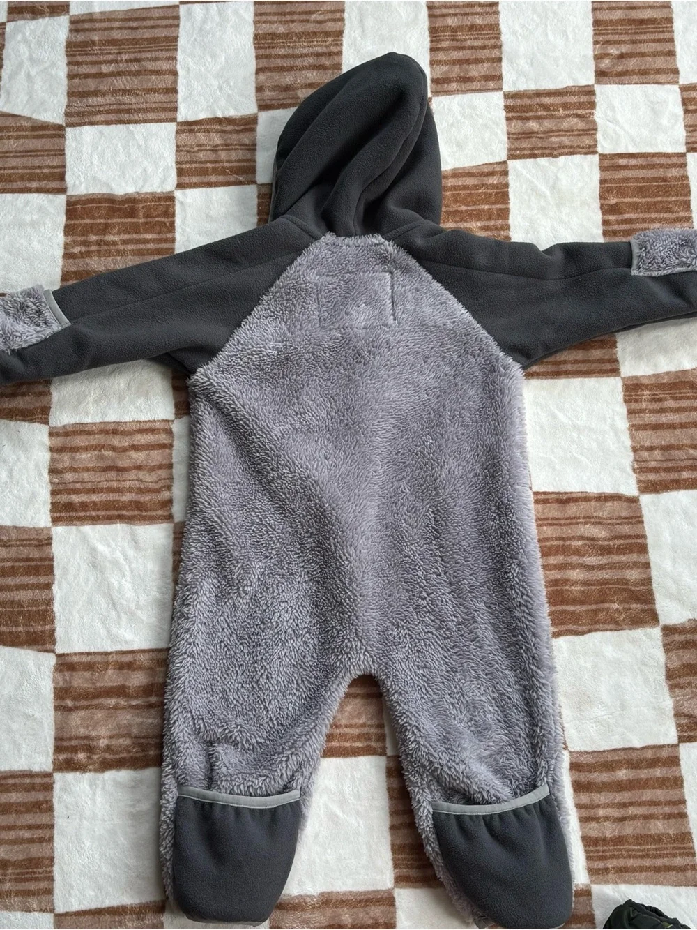 North Face Baby Gray Fleece Hooded One-Piece Coat